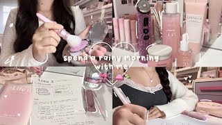 spend a rainy morning with me!🌨️🎀📚 korean skincare, productive studying, makeup...