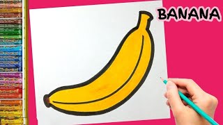 How to draw banana for kids, toddlers | bunch of bananas | banana fruit drawing with colour, paint