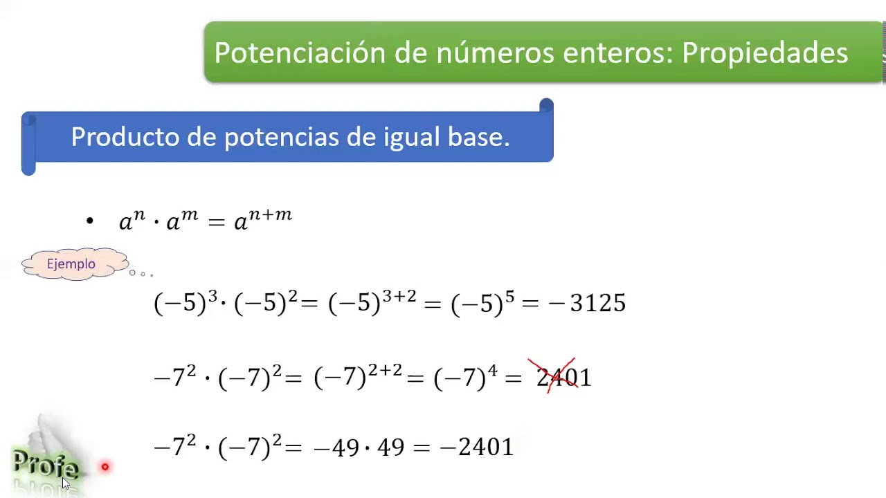 Propiedades De La Potencia De Números Enteros. - YouTube