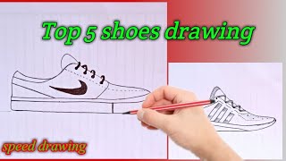 Top 5 Shoes Drawing /Nike, Adidas, sports shoes,Sneakers/How To Draw Shoes