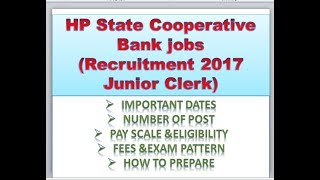 HP State Cooperative Bank Recruitment 2017 {HPSCB} Junior Clerk 70 Posts Apply Online