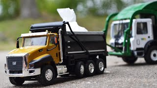 Garbage Truck Videos For Children l Caterpillar CT660 Yellow Dump Truck and First Gear Front Loader
