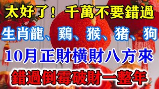 太好了！千萬不要錯過！生肖龍、雞、猴、豬、狗！10月正財橫財八方來！錯過倒黴破財一整年！#運勢 #風水 #佛教 #生肖 #发财 #横财 【佛之緣】