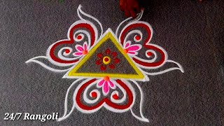 Freehand Rangoli Designs 🌺 24/7 Rangoli 🍀 Easy Colour Kolam 🍀 Geethala Muggulu 🍀 Diwali Rangoli 2024