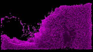 VJ loop VFX. Particle-based 3D fluid simulation. 3D liquid particles. Particle flow. Fluid Collision