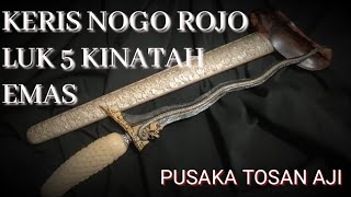 Keris Nogo Rojo Kinatah Emas Luk 5 Pamor Keleng Besi Hurap Tangguh Majapait