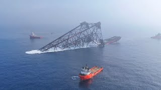 China's record-breaking deepwater jacket successfully slides into sea