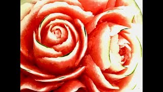 Rose Carving from watermelon(กุหลาบเถาว์)