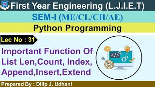 Lec-31_Important Functions Of List | Python Programming | First Year Engineering