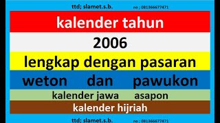 kalender 2006 lengkap pawukon - weton - pasaran kalender jawa / hijriah