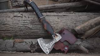 Custom Viking Axe Hatchet With Leather Sheath Nordic Axe Made By Ansari Forge .