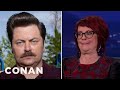 Megan Mullally Taught Nick Offerman How To Laugh | CONAN on TBS