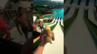 Squishy monkey meets fan on water slide #squishymonkey #waterpark #waterslide