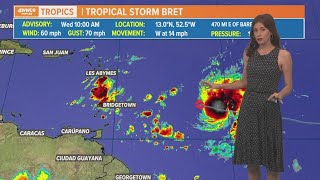 Wednesday Noon Tropical Storm Bret Update: Could weaken entering the Caribbean