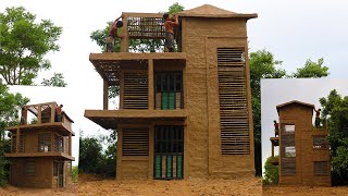 Evolution Primitive Time: Build The Most Beautiful Three Story Mud Villa Using Wood , Bamboo And Mud