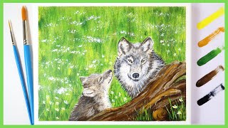 WOLF MOTHER🐺How to paint a WOLF🎨Easy Acrylic Painting for Beginners/Painting Tutorial/Satisfying