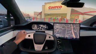 MY TESLA PICKS ME UP FROM COSTCO POV!! 🚘🤯