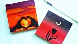 2 mini paintings for beginners/ sunset painting tutorial/ flower painting/ easy acrylic painting ✨