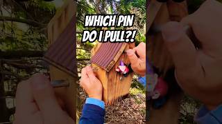 Can you figure out the secret to these pins and unlock this Birdhouse Geocache?