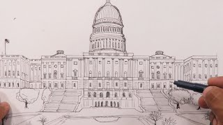 How to draw the United States Capitol - Dibuja el capitolio de EEUU