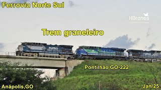 Trem Graneleiro Rumo chegando em Anápolis - Ferrovia Norte Sul - Pontilhão da GO-222 - Camera HD