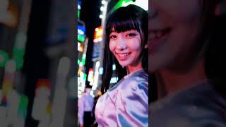 渋谷スクランブル交差点を歩くアイドル、都会の夜に輝く！