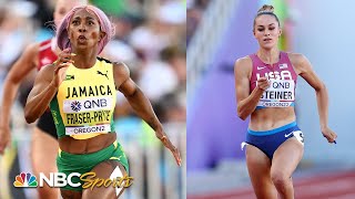 Abby Steiner duels Fraser-Pryce in epic women's 200m semifinal at Worlds | NBC Sports