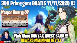 Official 300 Primogem Gratis & Bakal Banyak Quest BARU di Update V 1.1 Genshin Impact