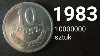 10 groszy 1983, nakład 9600000 najrzadziej spotykana, numizmatyczny PRL