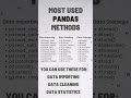 here are some of the most used pandas methods for your data preprocessing. shorts python pandas