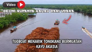 TUGBOAT MENARIK KAPAL TONGKANG BERMUATAN KAYU AKASIA 🔴 SUNGAI KETEMAN