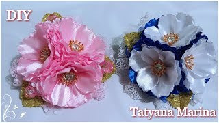 Flowers from satin ribbon 2.5cm / Kanzashi MK / DIY