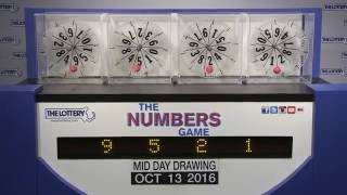 Midday Numbers Game Drawing: Thursday, October 13, 2016