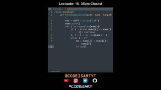 Leetcode 16. 3Sum Closest in Python | Python Leetcode | Python Coding Tutorial | Python Coding ASMR
