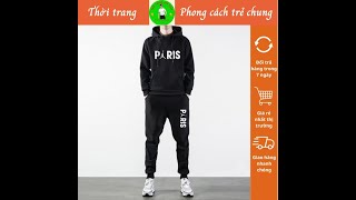 Bộ quần áo Hoodie nam, bộ quần áo nỉ nam in chữ PARIS đẹp