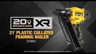 NEW DCN920 20V MAX* 21-Degree Plastic Framing Nailer