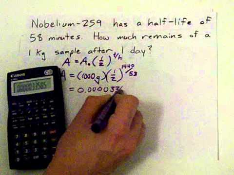 What is the half life of a radioisotope if a 50 g sample becomes 25 g after 18 days?