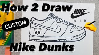 How to Draw Nike Dunk - Easy CUSTOM for Kids - Panda Dunks #mrschuettesart