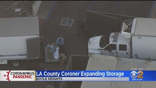 10 Mobile Morgues Set Up Outside LA County Coroner's Building As COVID-19 Deaths Increase