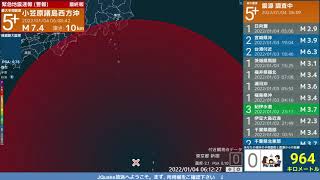 【緊急地震速報 (警報)】父島近海 (最大震度5強 M6.1) 2022.01.04 06:09