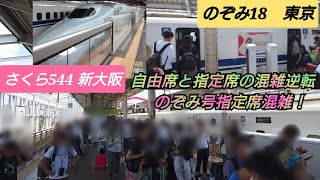 【2024年お盆・台風7号東海道計画運休でUターンラッシュ前倒し!!】自由席連結さくら544号＆全車指定席のぞみ18号計画運休前で混雑に差はあるのか!?/8月15日撮影