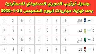 جدول ترتيب الدوري السعودي للمحترفين بعد نهاية مباريات اليوم الخميس 23-1-2020