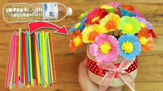 drinking straw flower vase & unique ideas recycling plastic bottles - how to make flower straw