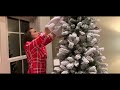 king of christmas 7.5ft slim flocked tree unboxing assembling and fluffing