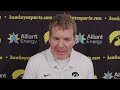 Tom Brands talks to the media before Iowa Wrestling dual vs. Oklahoma State at Bout at the Ballpark