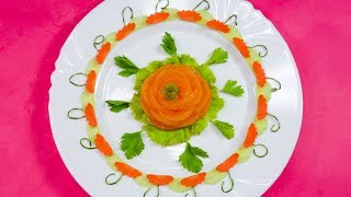 Art In Mandarin Orange Rose Flower & Carrot & Cucumber Design -Best Vegetable Flower Carving Garnish