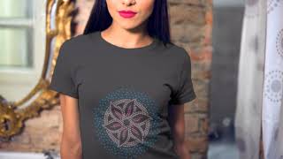 A Beautiful Young Woman Wearing Round Neck Tshirt Of Rhinestone Strass design#designs #short #shorts