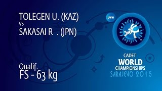 Qual. FS - 63 kg: R. SAKASAI (JPN) df. U. TOLEGEN (KAZ), 5-2