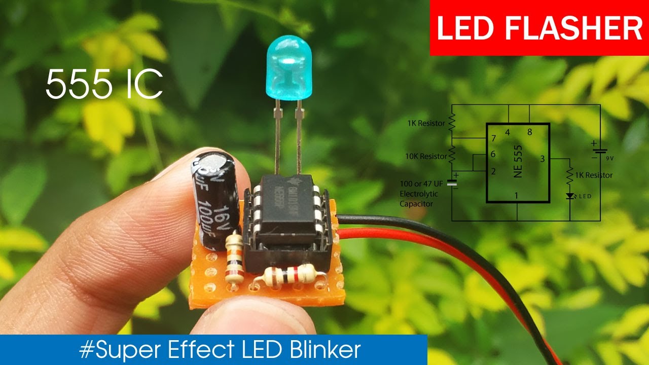 How To Make LED Flasher Circuit Using 555 Timer IC | Simple LED Blinker ...