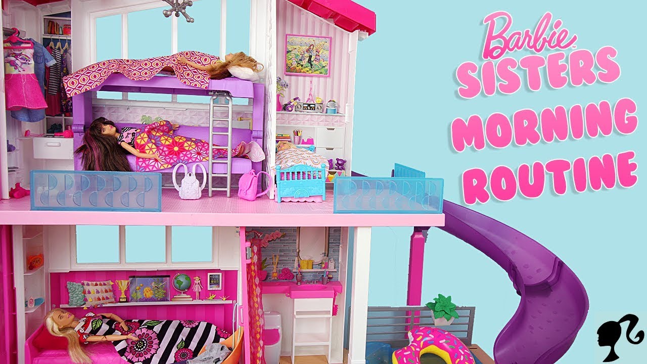 Barbie Sisters Bunk Bed Bedroom Dreamhouse Morning Routine School ...